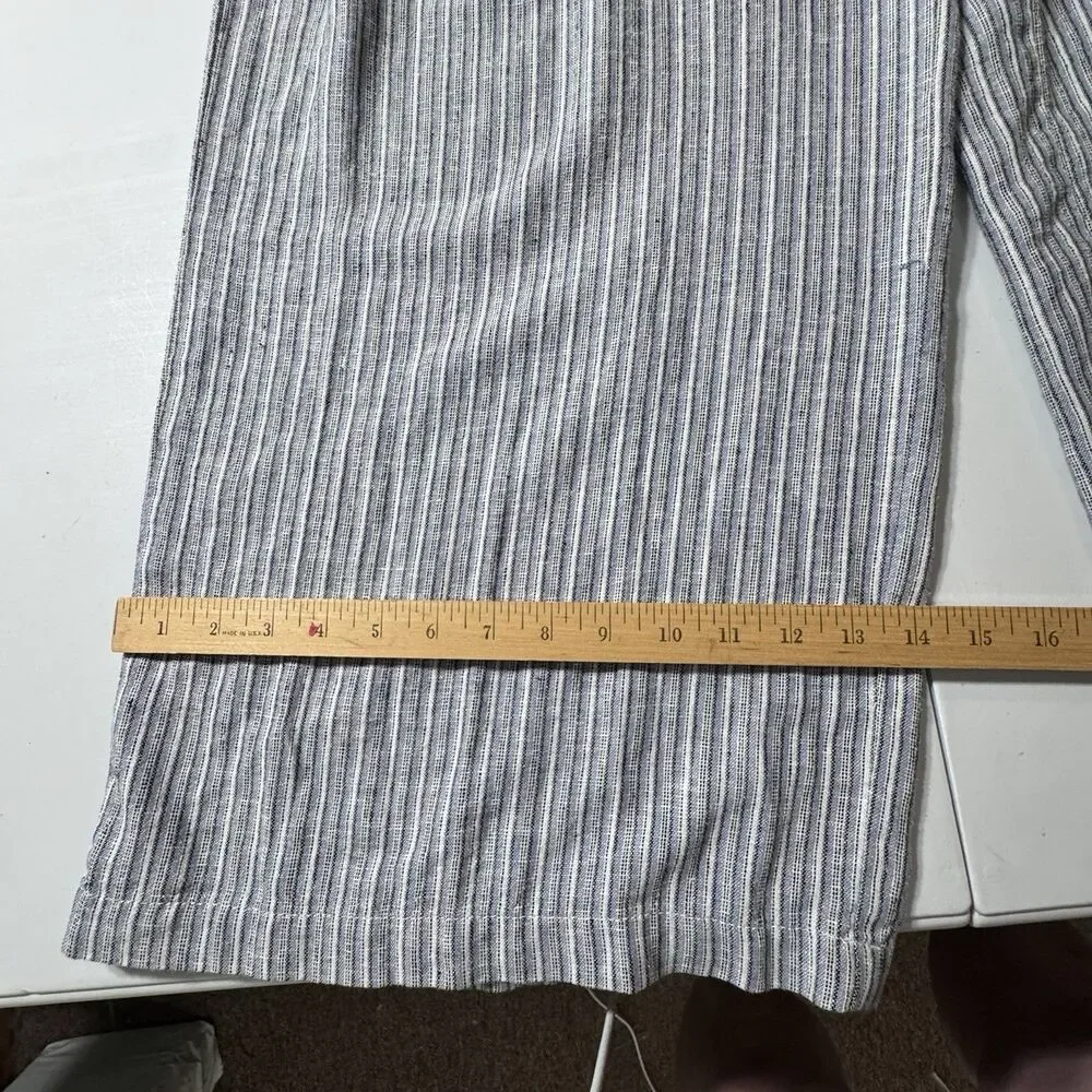 Banana Republic Pants Women's 16 Wide Leg High Rise Linen Blend Blue Stripe